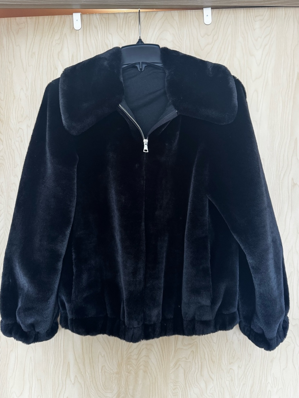 Black Faux Fur Bomber Jacket